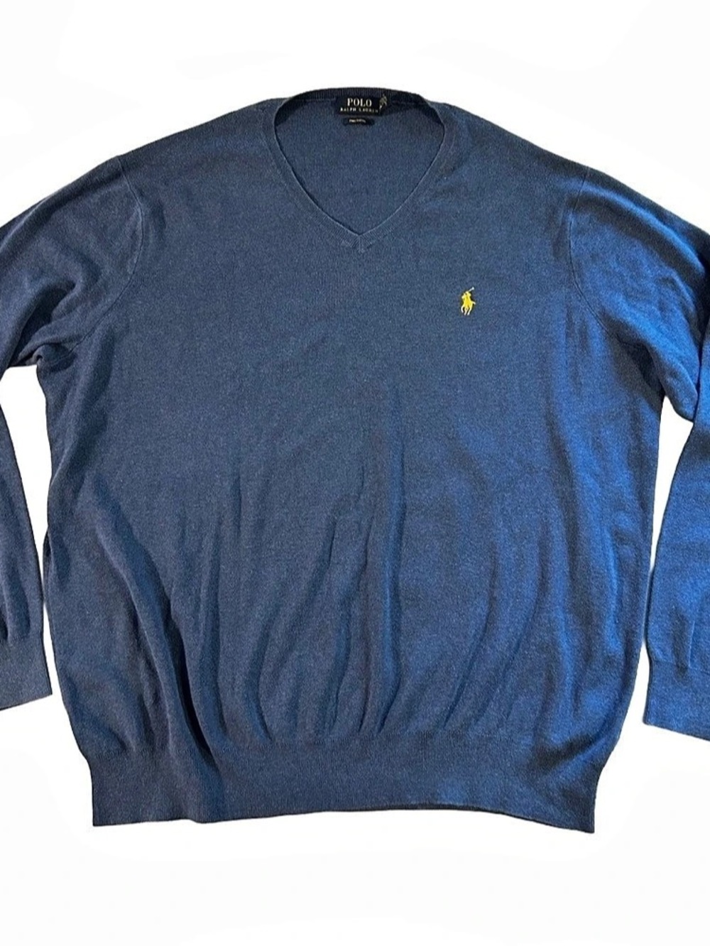 Polo Ralph Lauren Men's Blue Pima Cotton V-Neck Sweater XLT Long Tall